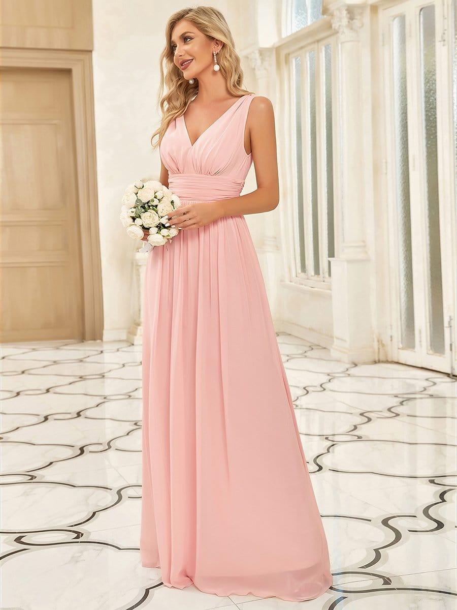 ever HUSH|V Neck Sleeveless Pleated Chiffon Evening Dress