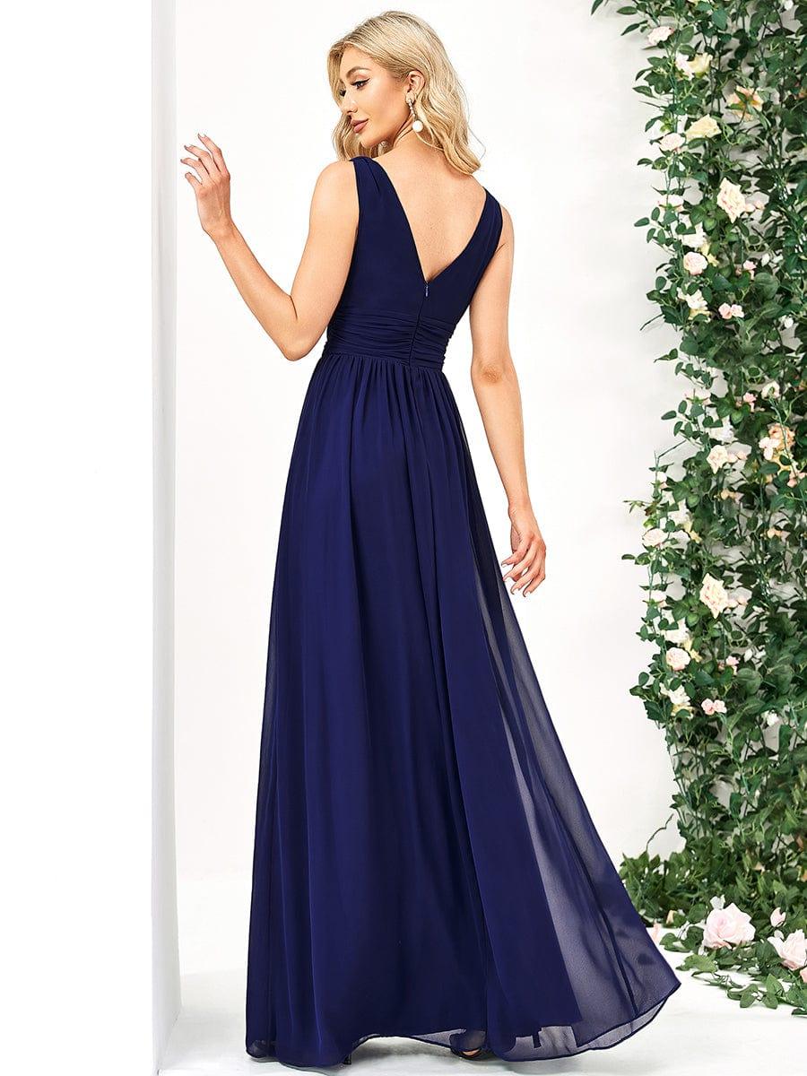ever HUSH|V Neck Sleeveless Pleated Chiffon Evening Dress