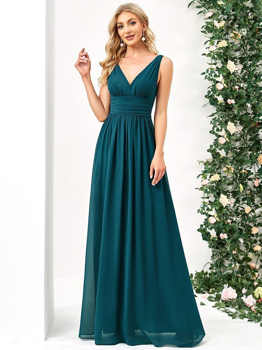 ever HUSH|V Neck Sleeveless Pleated Chiffon Evening Dress