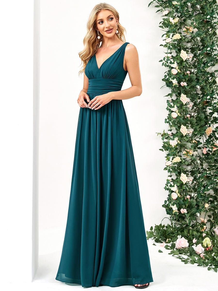 ever HUSH|V Neck Sleeveless Pleated Chiffon Evening Dress