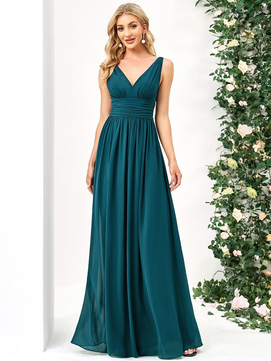 ever HUSH|V Neck Sleeveless Pleated Chiffon Evening Dress