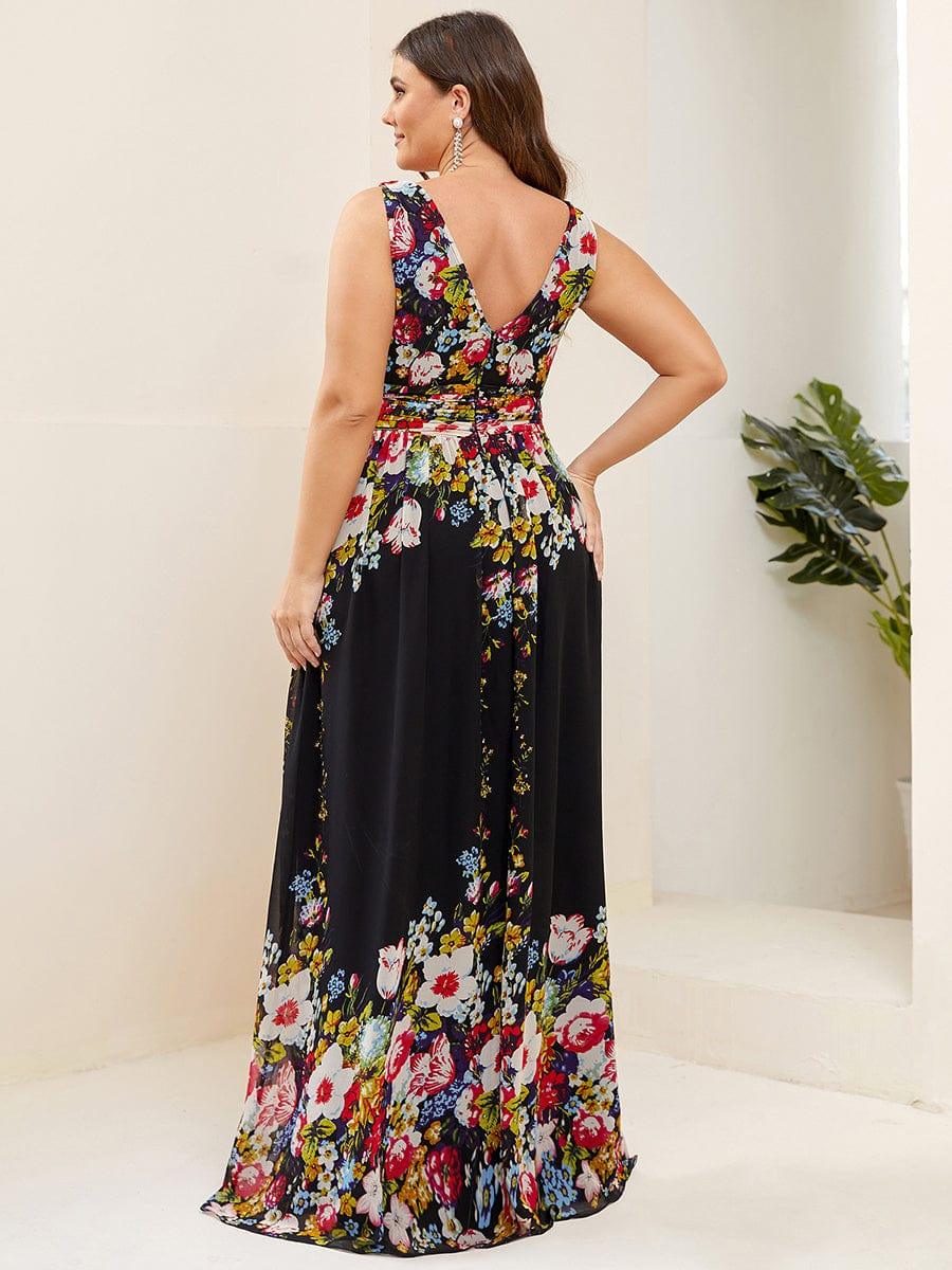 ever HUSH|V Neck Sleeveless Pleated Chiffon Evening Dress