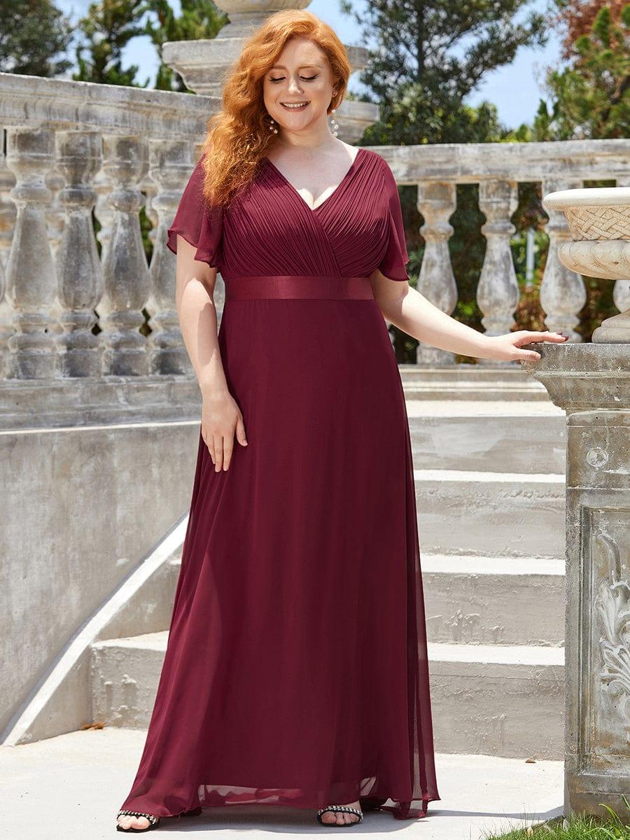ever MONICA|Long Empire Waist Bridesmaid Dress with Short Flutter Sleeves