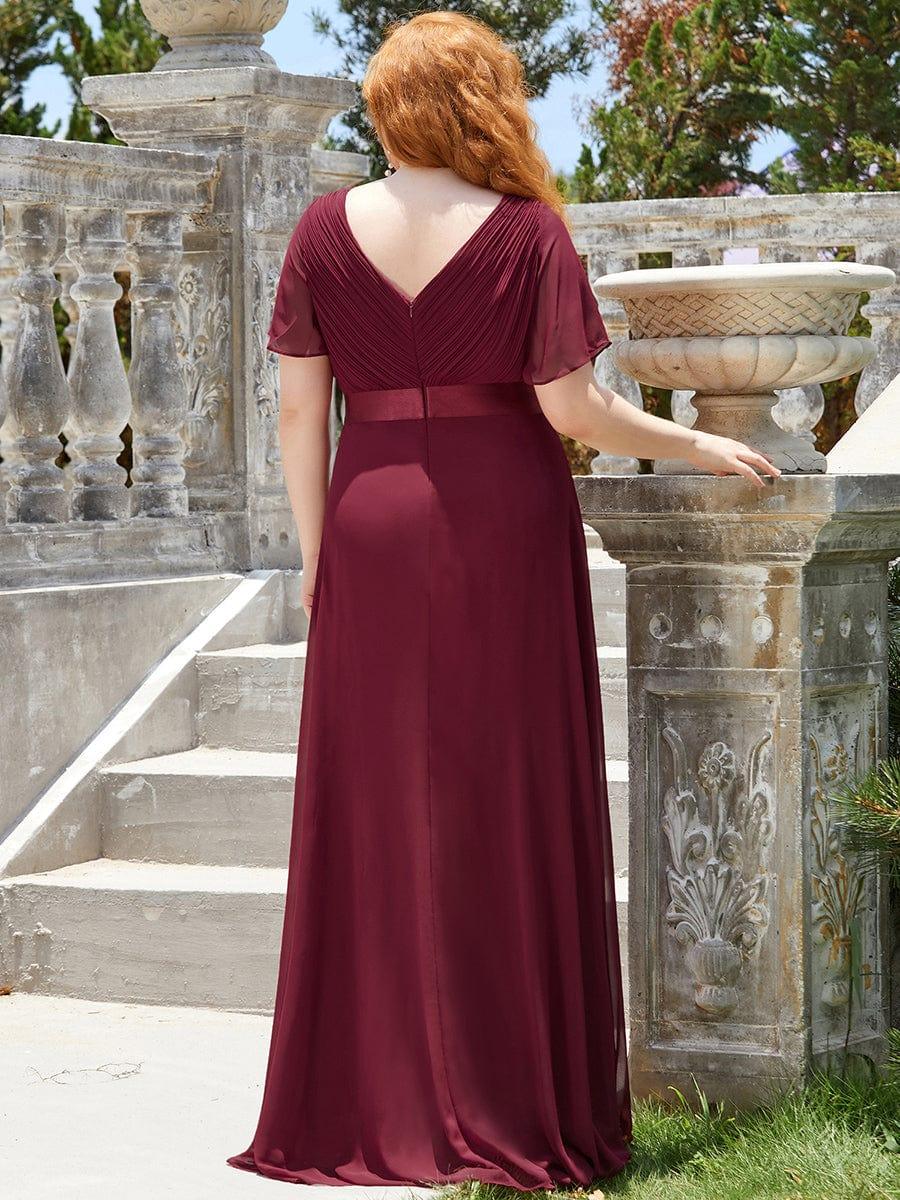 ever MONICA|Long Empire Waist Bridesmaid Dress with Short Flutter Sleeves