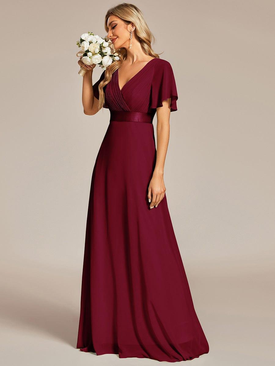 ever MONICA|Long Empire Waist Bridesmaid Dress with Short Flutter Sleeves