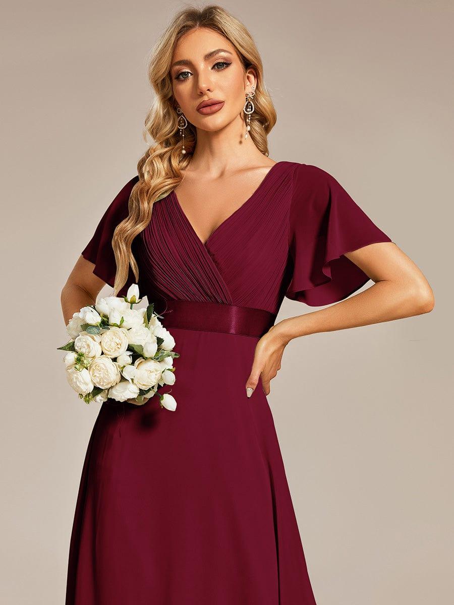 ever MONICA|Long Empire Waist Bridesmaid Dress with Short Flutter Sleeves