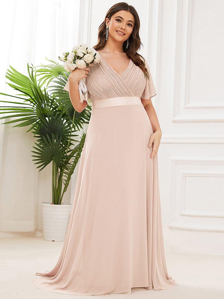 ever MONICA|Long Empire Waist Bridesmaid Dress with Short Flutter Sleeves