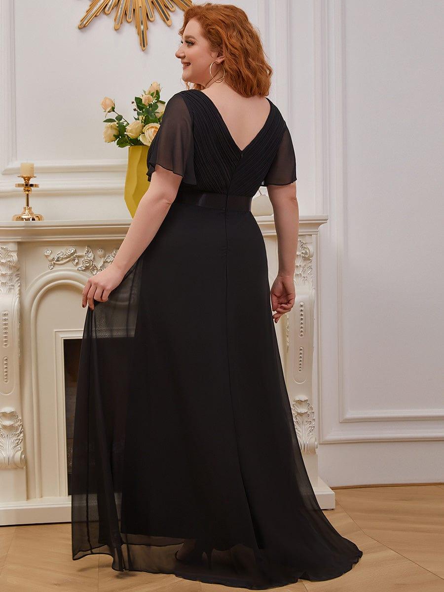 ever MONICA|Long Empire Waist Bridesmaid Dress with Short Flutter Sleeves