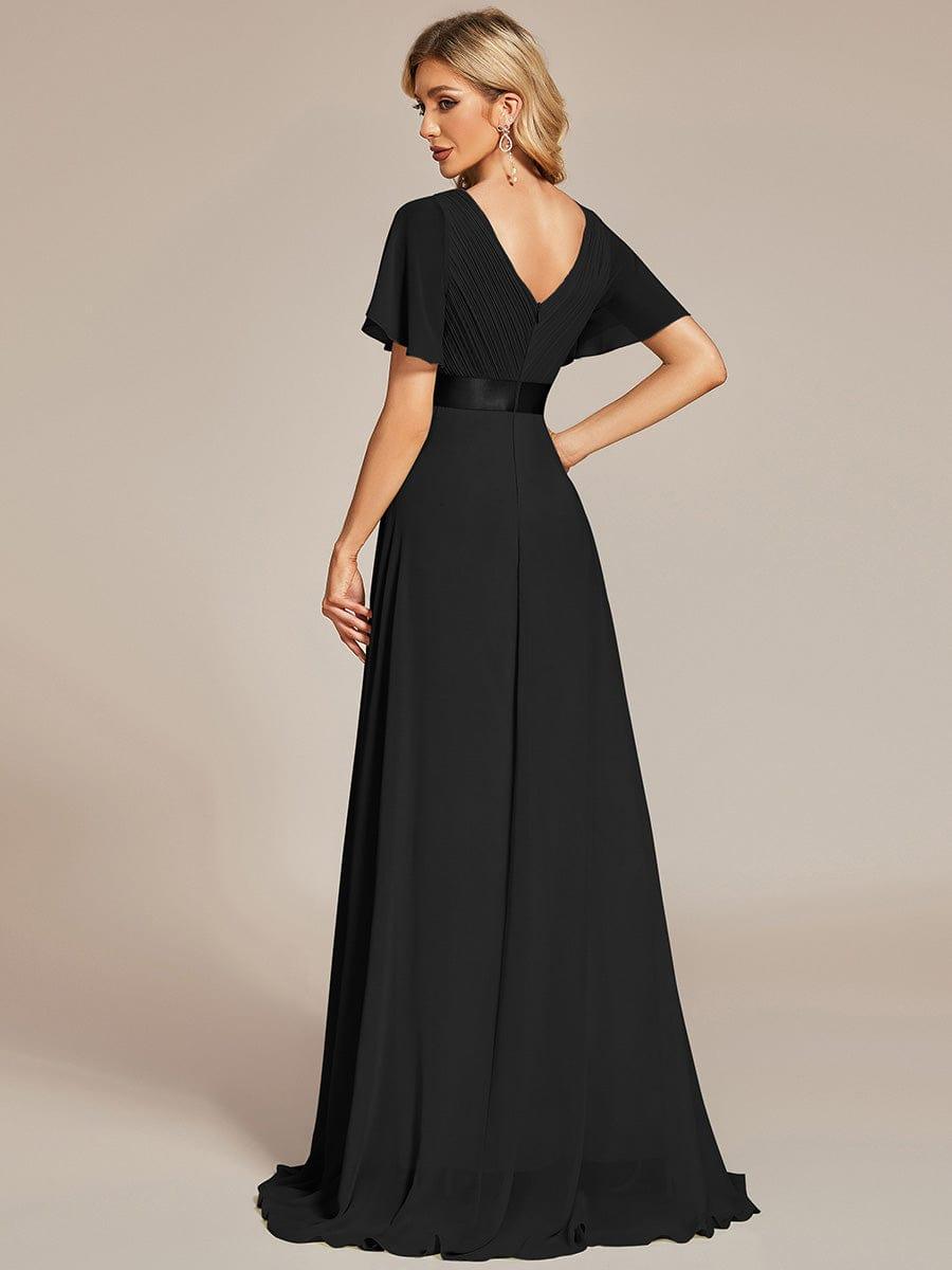 ever MONICA|Long Empire Waist Bridesmaid Dress with Short Flutter Sleeves