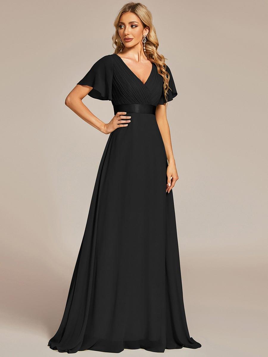 ever MONICA|Long Empire Waist Bridesmaid Dress with Short Flutter Sleeves