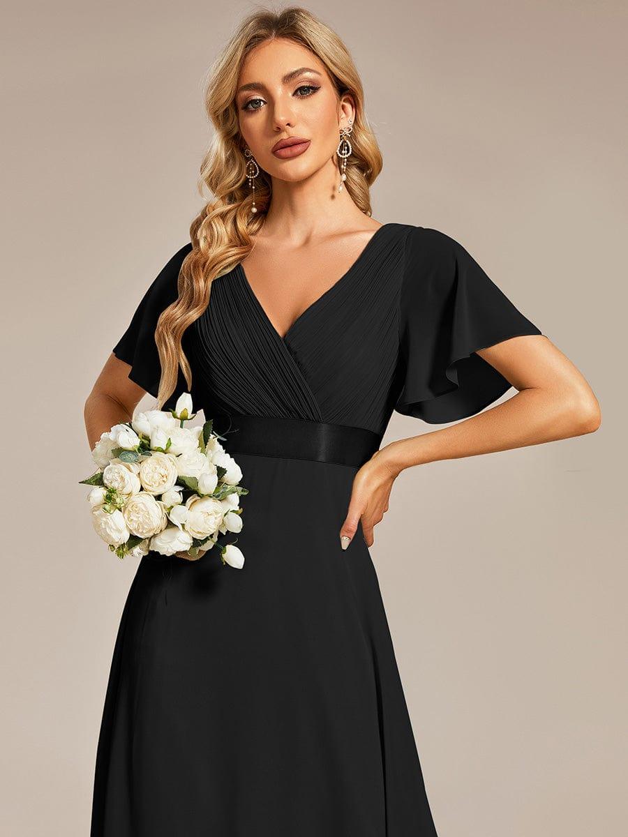 ever MONICA|Long Empire Waist Bridesmaid Dress with Short Flutter Sleeves
