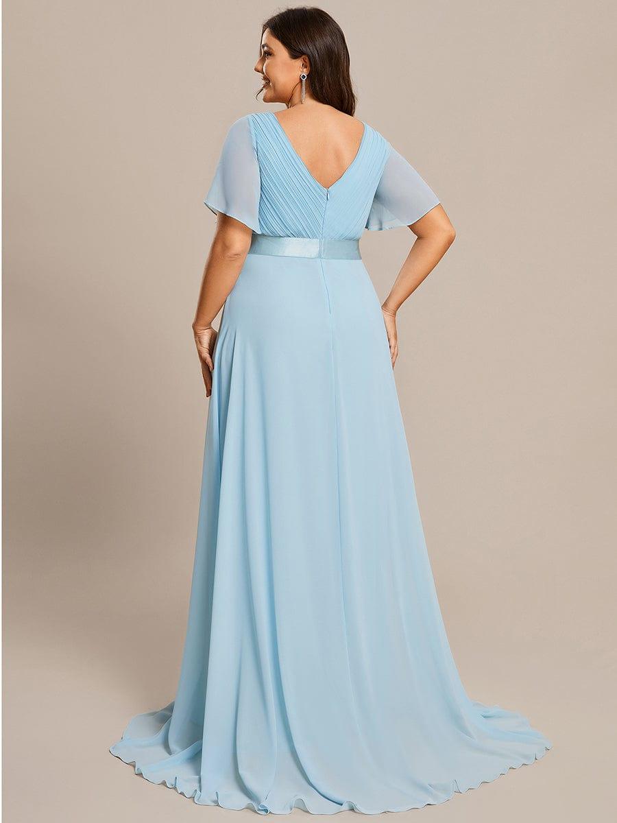 ever MONICA|Long Empire Waist Bridesmaid Dress with Short Flutter Sleeves