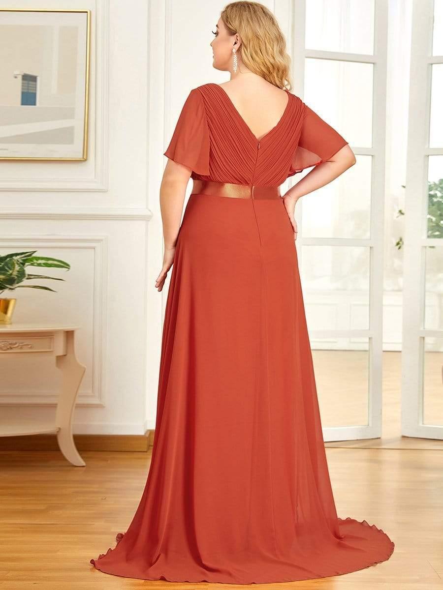 ever MONICA|Long Empire Waist Bridesmaid Dress with Short Flutter Sleeves