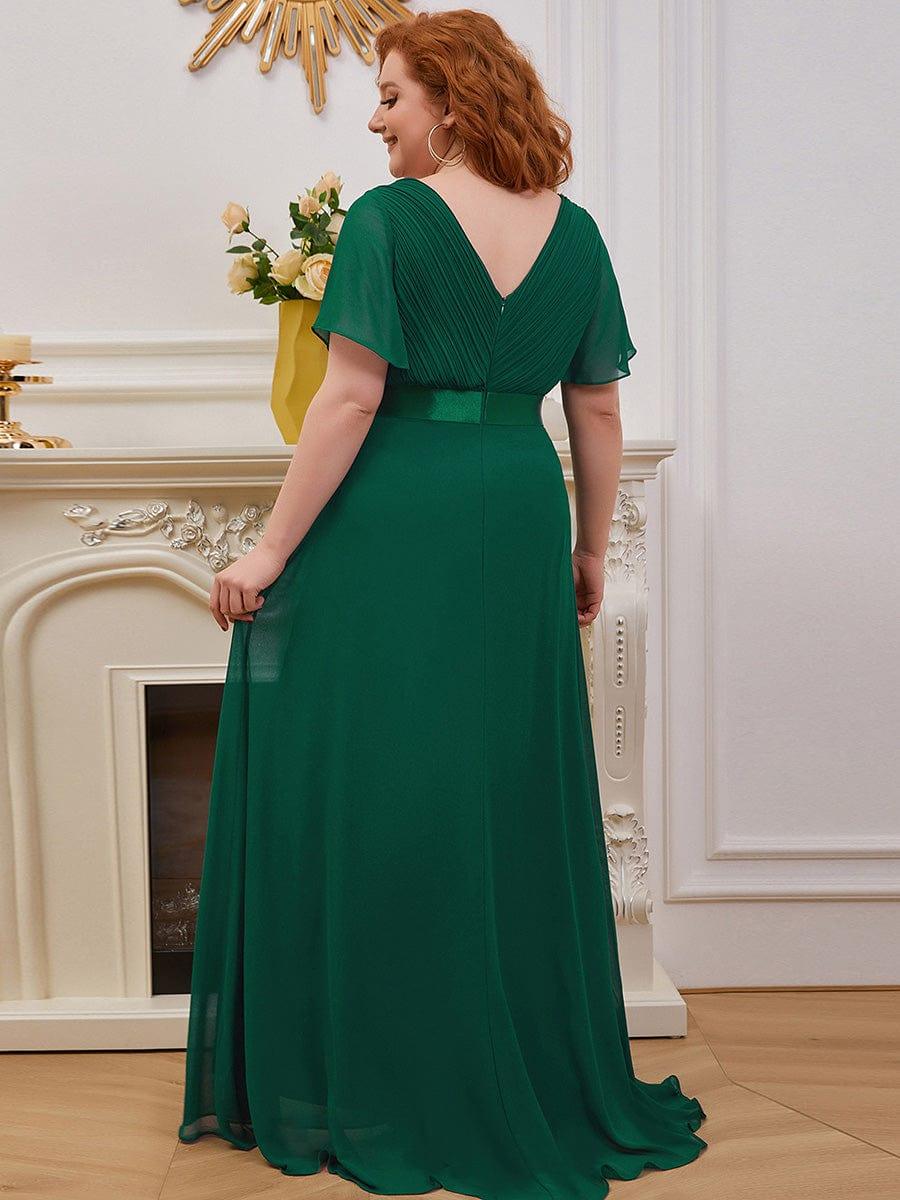 ever MONICA|Long Empire Waist Bridesmaid Dress with Short Flutter Sleeves