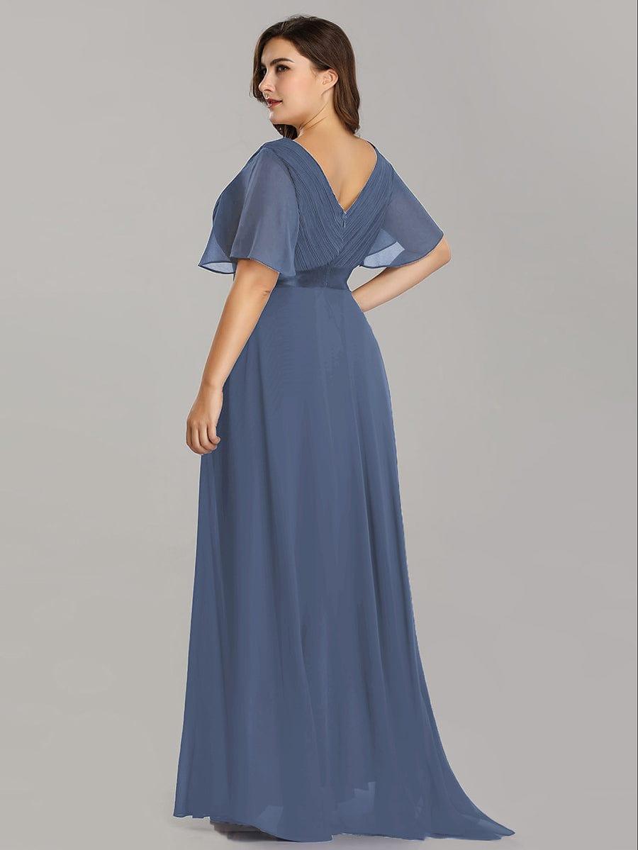 ever MONICA|Long Empire Waist Bridesmaid Dress with Short Flutter Sleeves