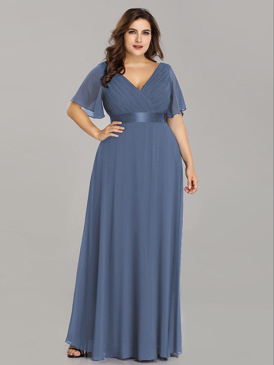 ever MONICA|Long Empire Waist Bridesmaid Dress with Short Flutter Sleeves