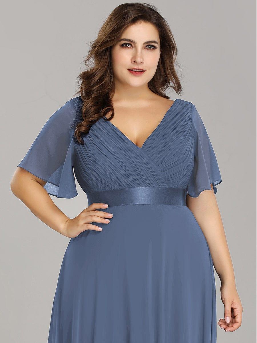 ever MONICA|Long Empire Waist Bridesmaid Dress with Short Flutter Sleeves