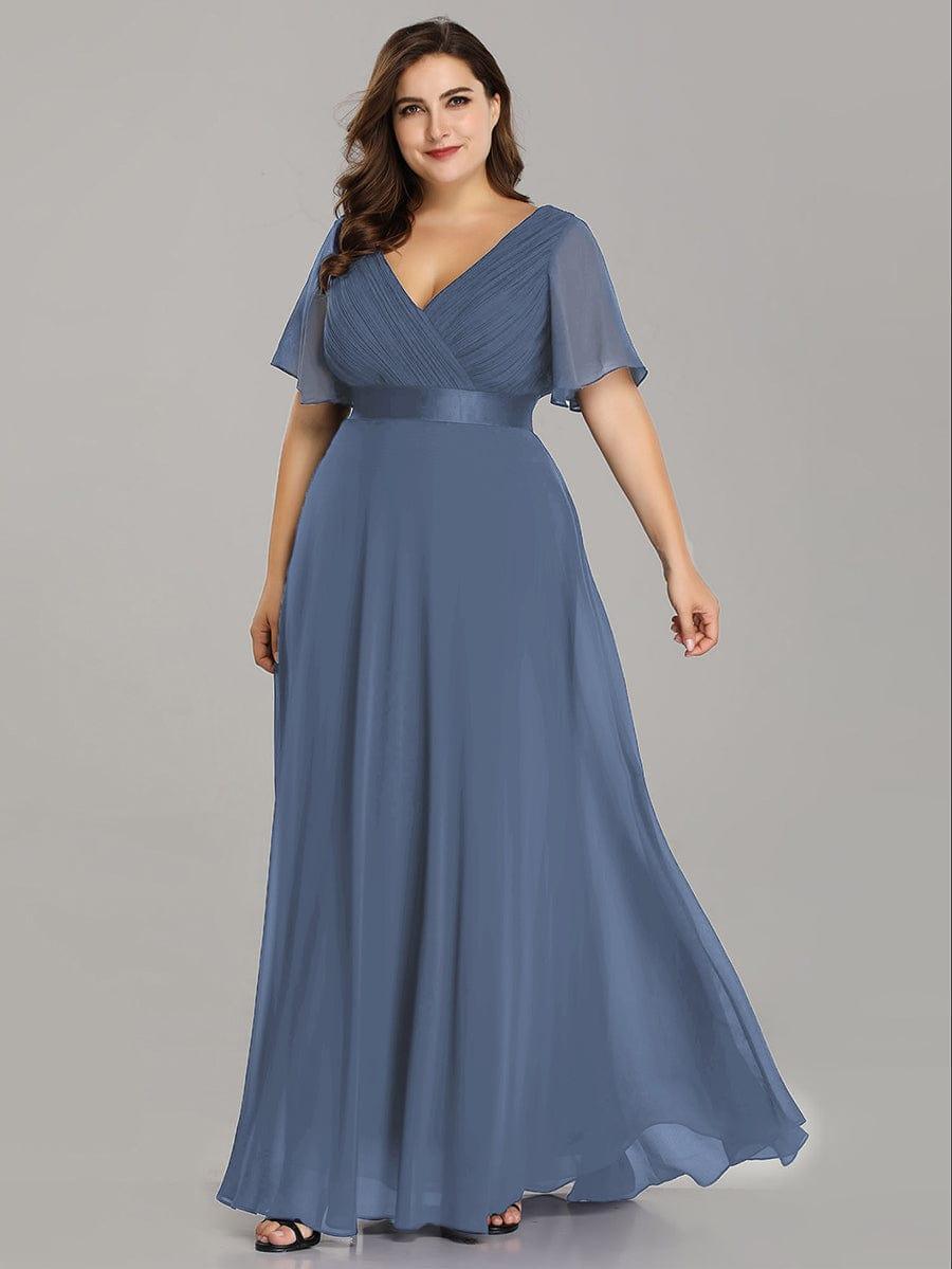 ever MONICA|Long Empire Waist Bridesmaid Dress with Short Flutter Sleeves