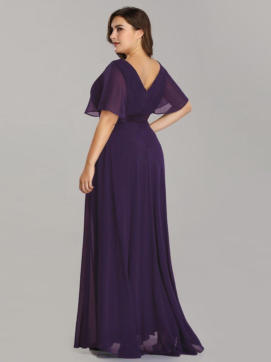 ever MONICA|Long Empire Waist Bridesmaid Dress with Short Flutter Sleeves