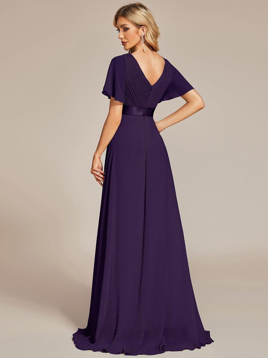 ever MONICA|Long Empire Waist Bridesmaid Dress with Short Flutter Sleeves