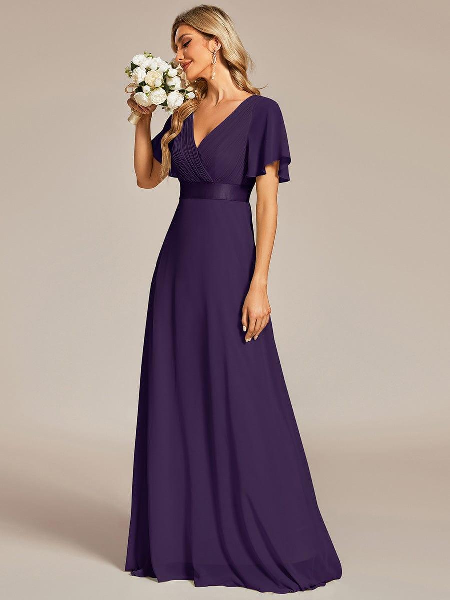 ever MONICA|Long Empire Waist Bridesmaid Dress with Short Flutter Sleeves