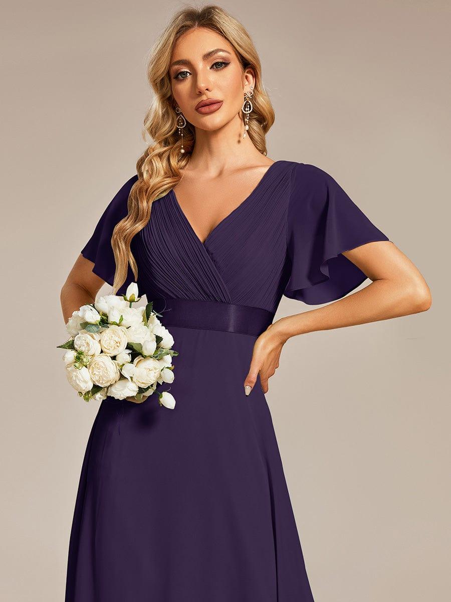 ever MONICA|Long Empire Waist Bridesmaid Dress with Short Flutter Sleeves