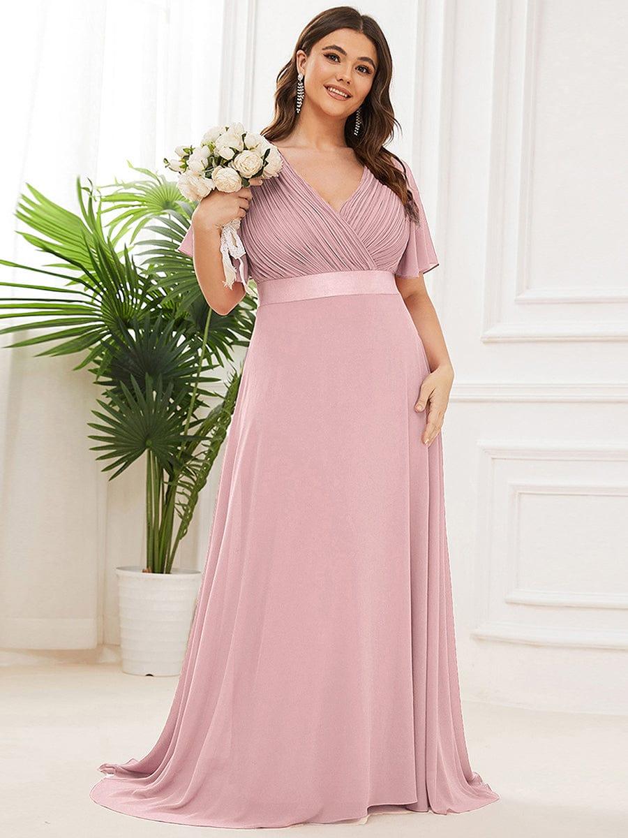 ever MONICA|Long Empire Waist Bridesmaid Dress with Short Flutter Sleeves