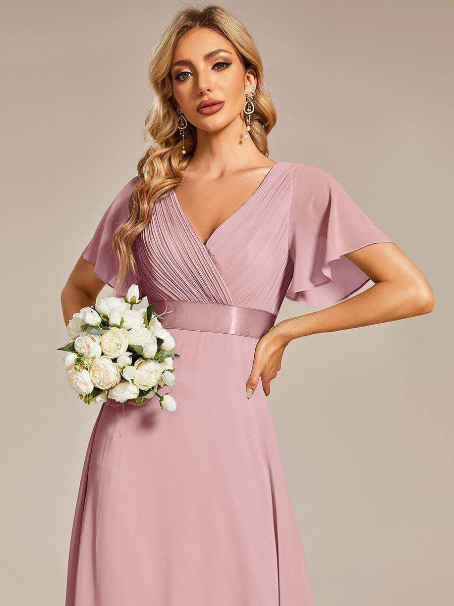 ever MONICA|Long Empire Waist Bridesmaid Dress with Short Flutter Sleeves