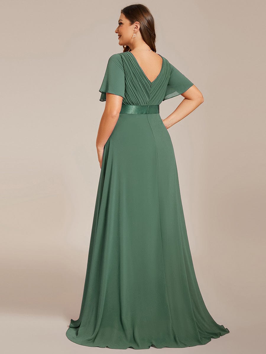 ever MONICA|Long Empire Waist Bridesmaid Dress with Short Flutter Sleeves