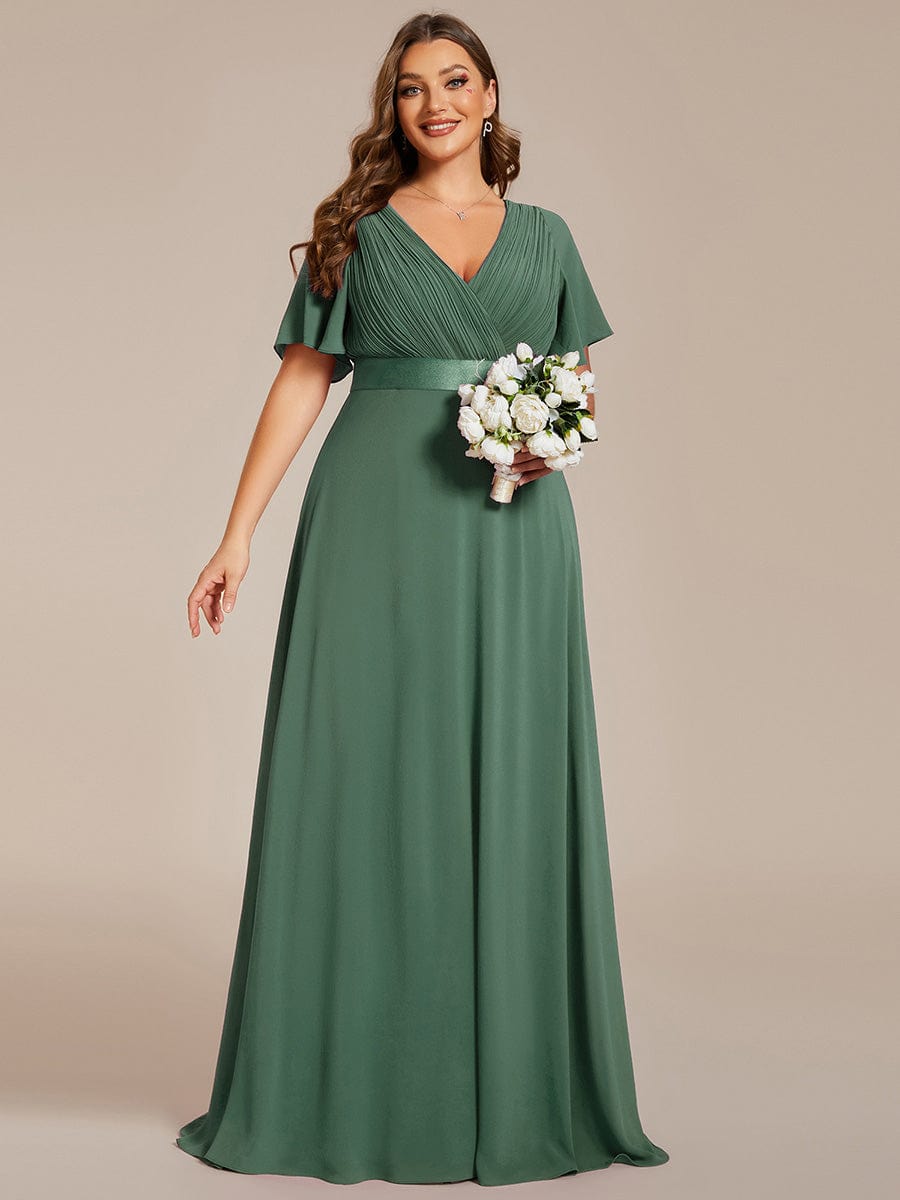 ever MONICA|Long Empire Waist Bridesmaid Dress with Short Flutter Sleeves