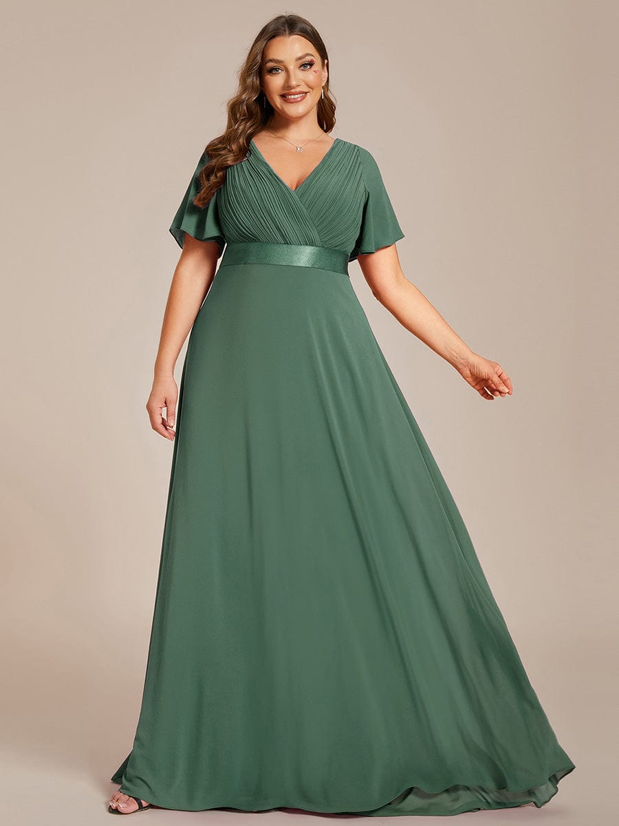 ever MONICA|Long Empire Waist Bridesmaid Dress with Short Flutter Sleeves