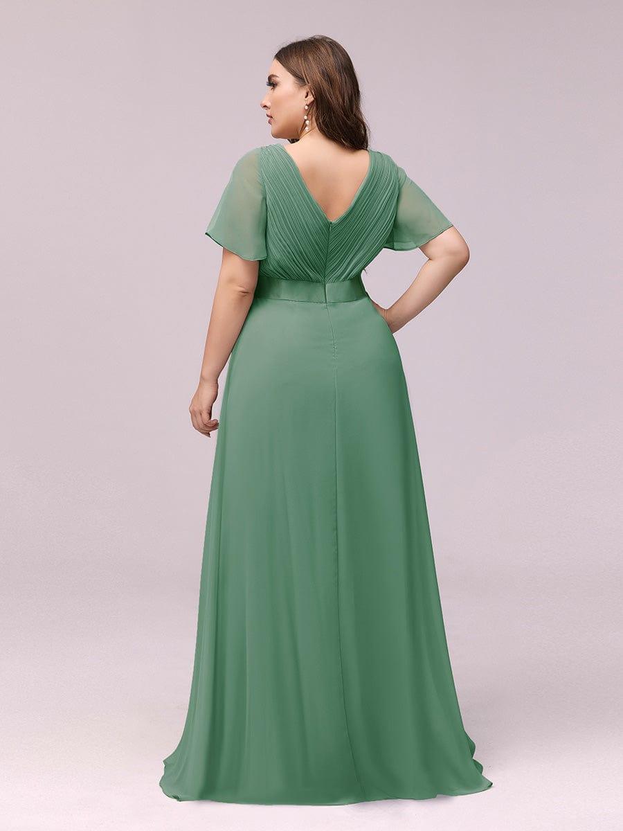ever MONICA|Long Empire Waist Bridesmaid Dress with Short Flutter Sleeves