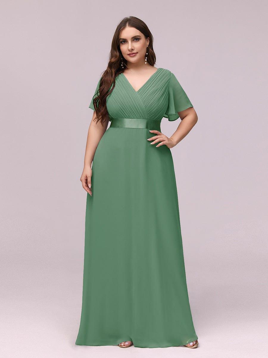 ever MONICA|Long Empire Waist Bridesmaid Dress with Short Flutter Sleeves