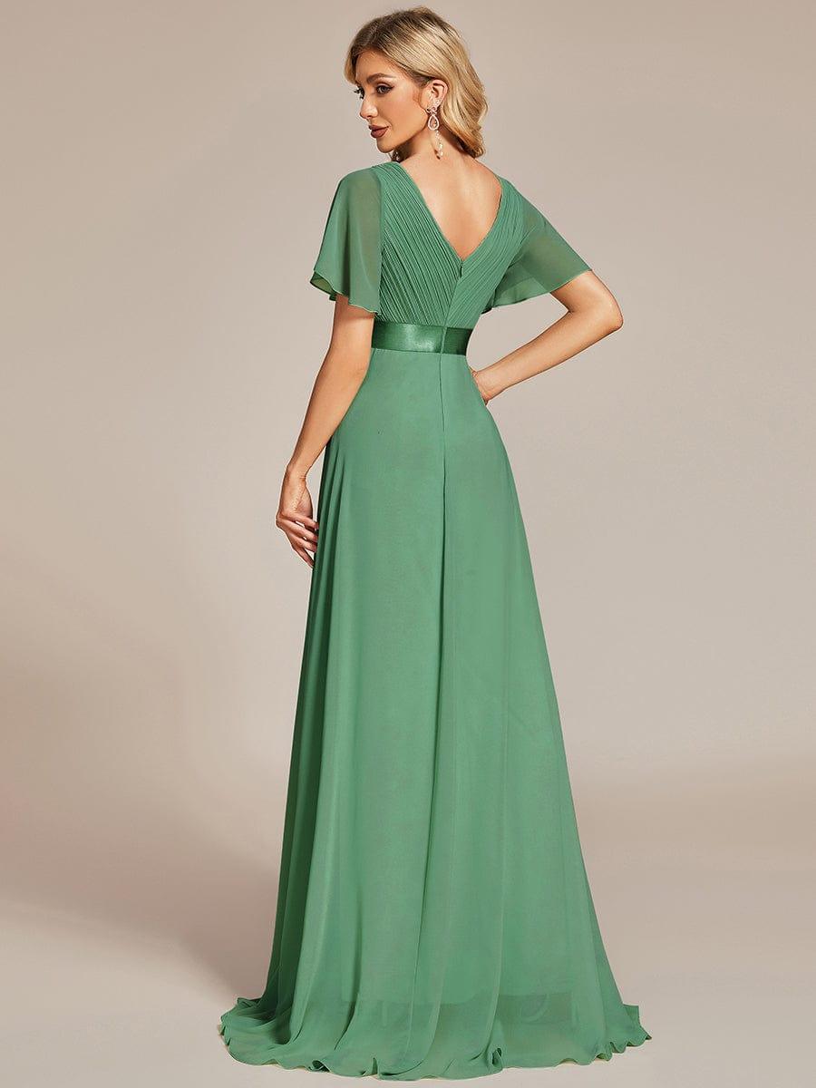 ever MONICA|Long Empire Waist Bridesmaid Dress with Short Flutter Sleeves