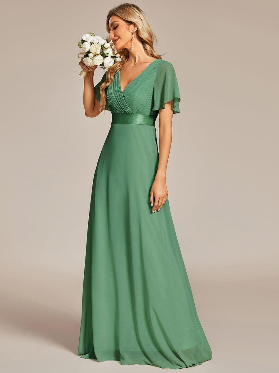 ever MONICA|Long Empire Waist Bridesmaid Dress with Short Flutter Sleeves