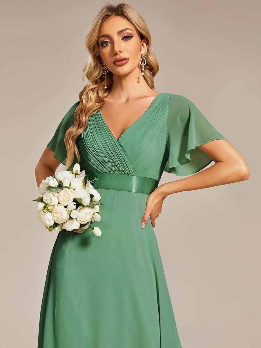 ever MONICA|Long Empire Waist Bridesmaid Dress with Short Flutter Sleeves