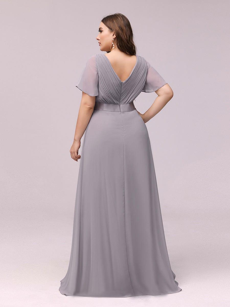 ever MONICA|Long Empire Waist Bridesmaid Dress with Short Flutter Sleeves