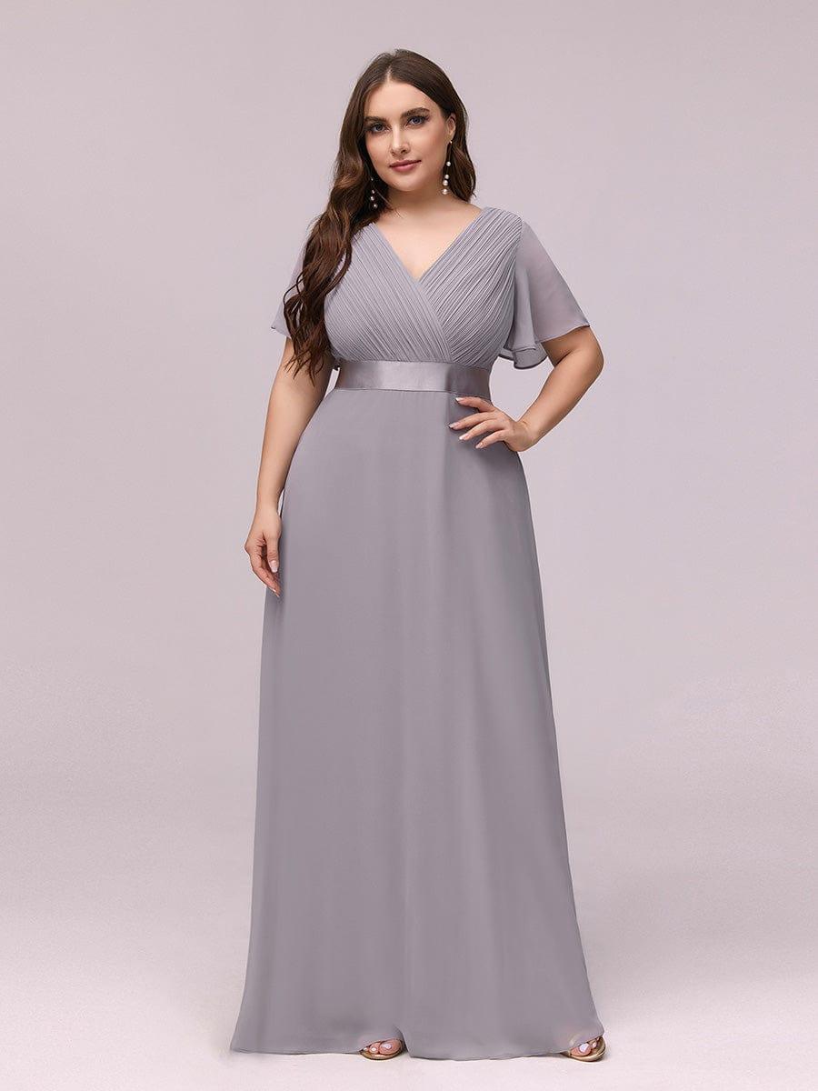 ever MONICA|Long Empire Waist Bridesmaid Dress with Short Flutter Sleeves
