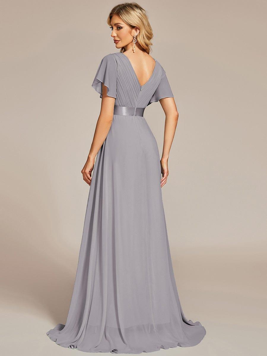 ever MONICA|Long Empire Waist Bridesmaid Dress with Short Flutter Sleeves
