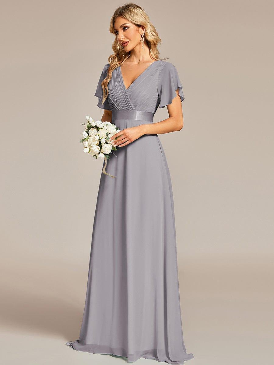 ever MONICA|Long Empire Waist Bridesmaid Dress with Short Flutter Sleeves