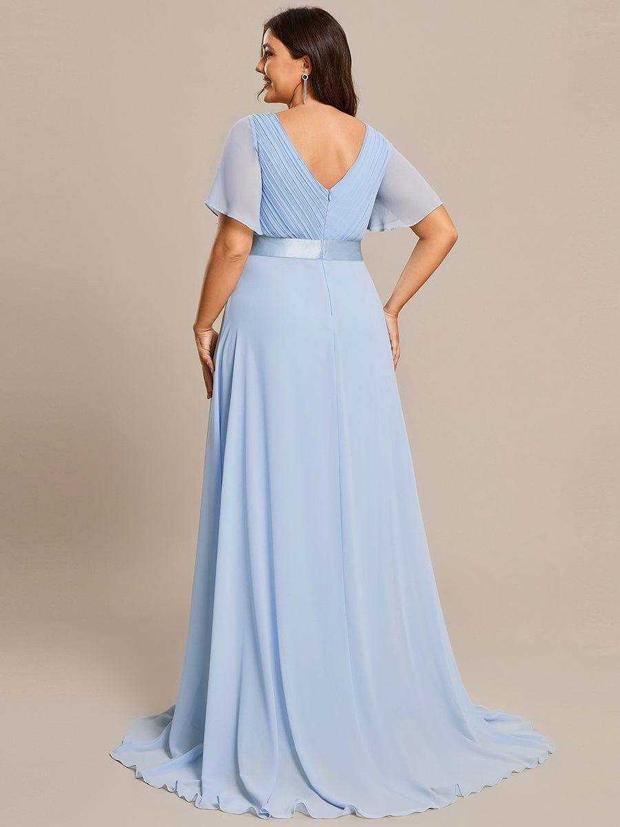 ever MONICA|Long Empire Waist Bridesmaid Dress with Short Flutter Sleeves