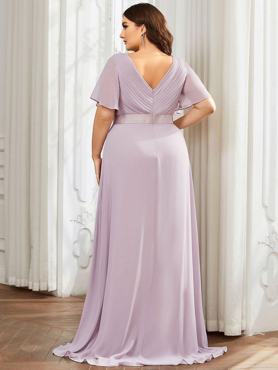 ever MONICA|Long Empire Waist Bridesmaid Dress with Short Flutter Sleeves