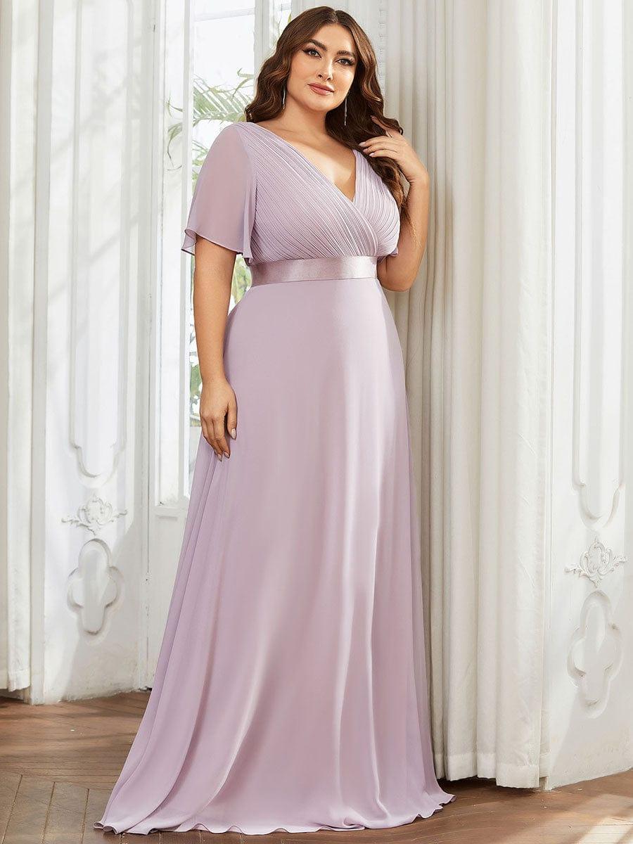 ever MONICA|Long Empire Waist Bridesmaid Dress with Short Flutter Sleeves