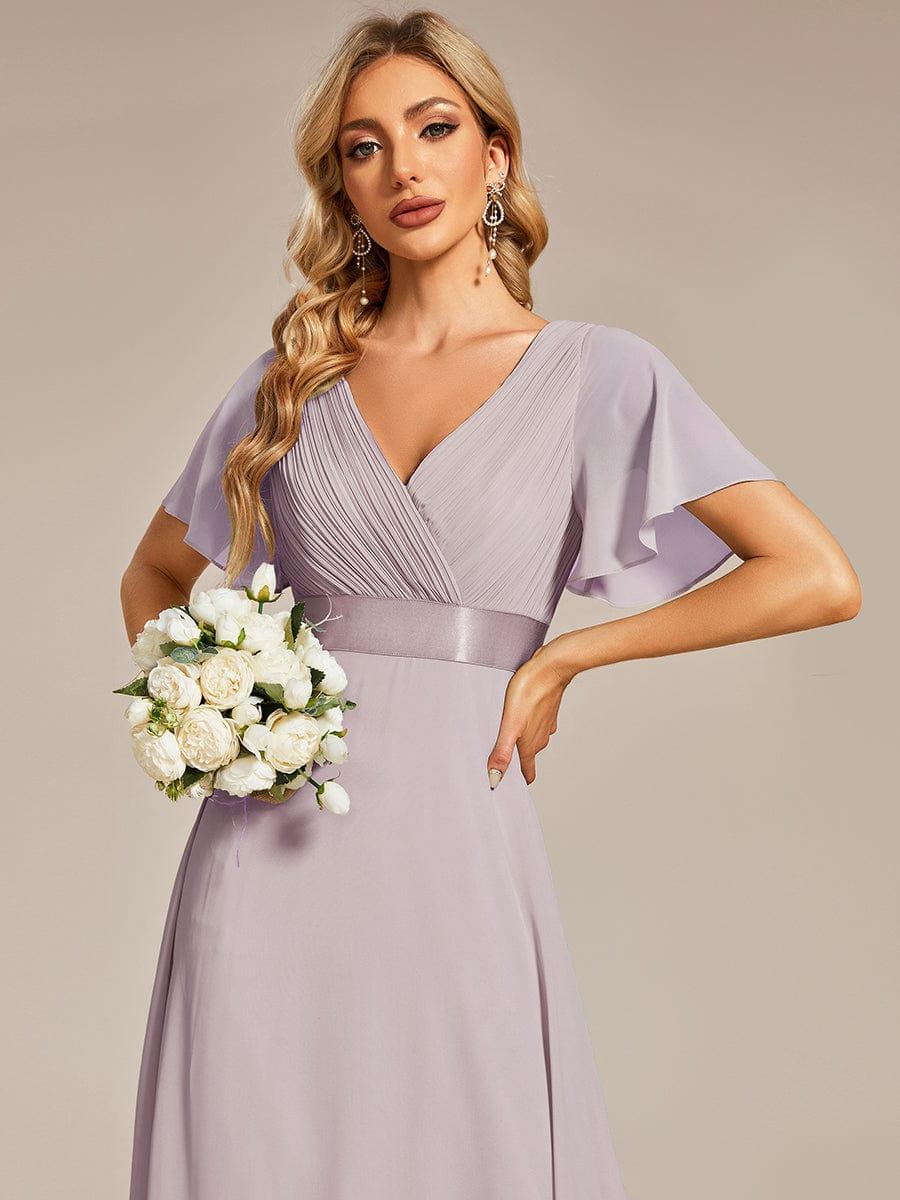 ever MONICA|Long Empire Waist Bridesmaid Dress with Short Flutter Sleeves