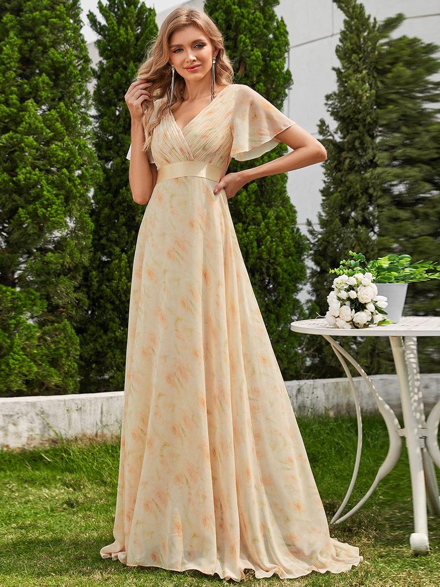ever MONICA|Floral Chiffon High Waist Short Sleeves Bridesmaid Dress