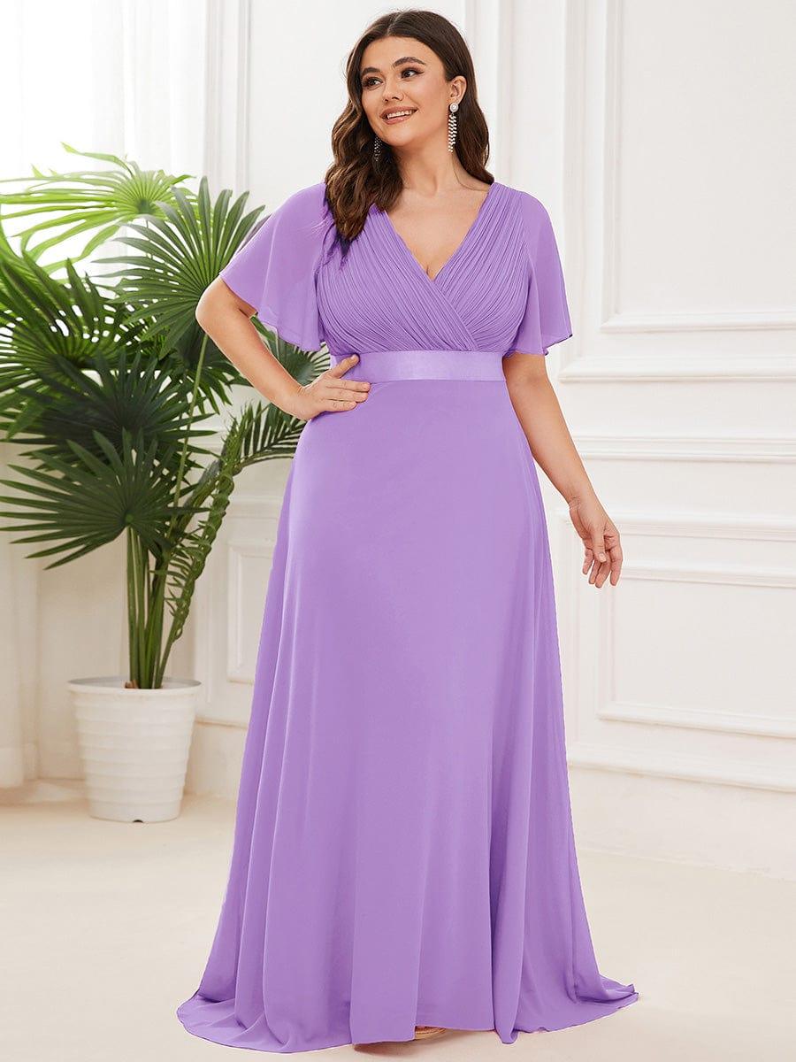 ever MONICA|Long Empire Waist Bridesmaid Dress with Short Flutter Sleeves