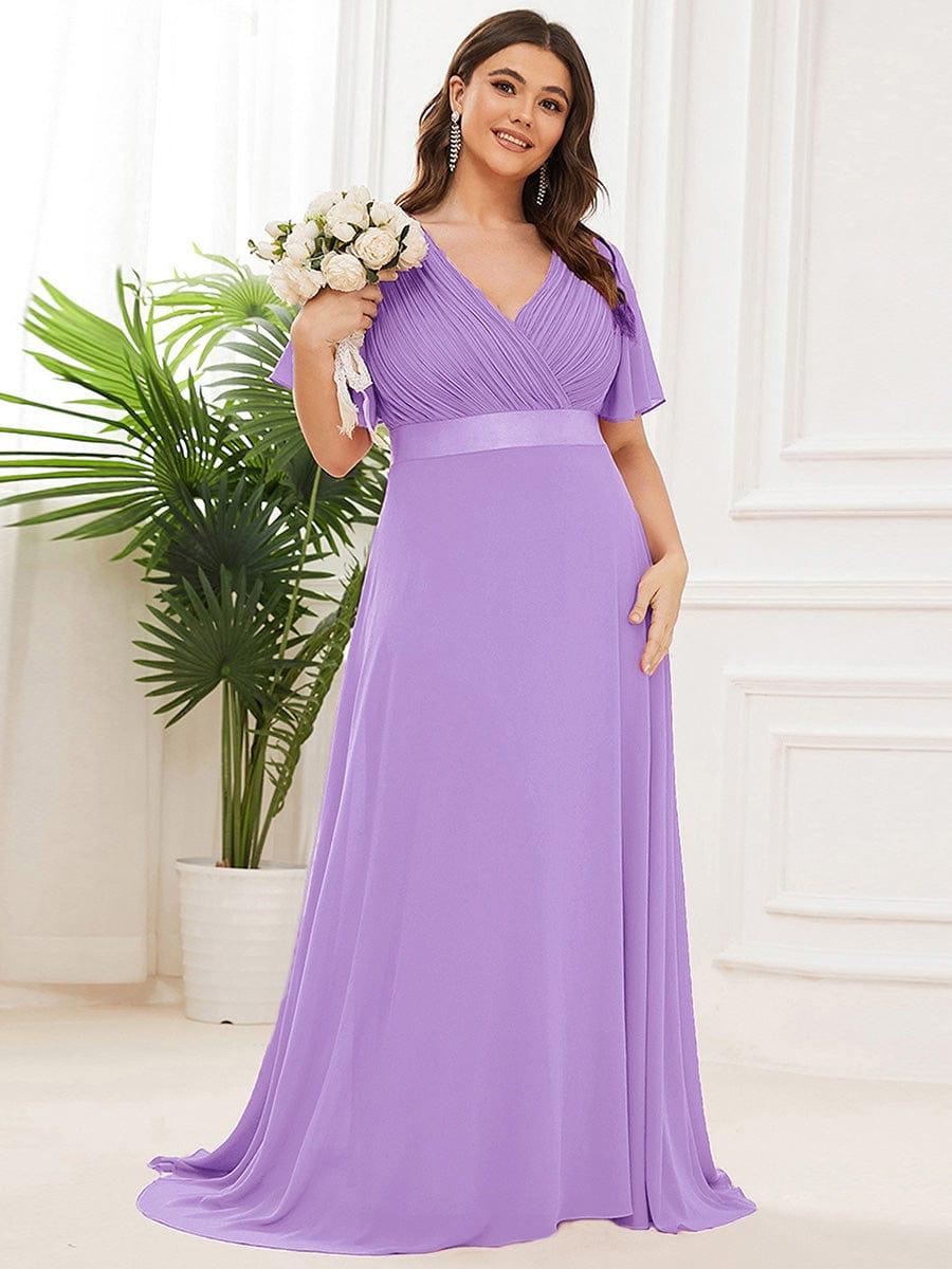 ever MONICA|Long Empire Waist Bridesmaid Dress with Short Flutter Sleeves