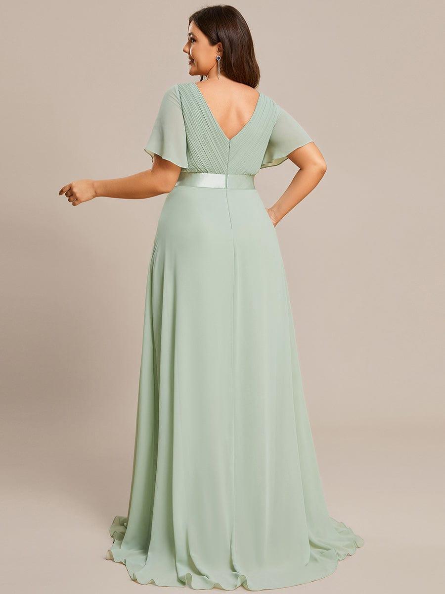 ever MONICA|Long Empire Waist Bridesmaid Dress with Short Flutter Sleeves