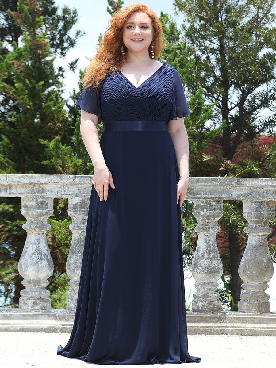 ever MONICA|Long Empire Waist Bridesmaid Dress with Short Flutter Sleeves