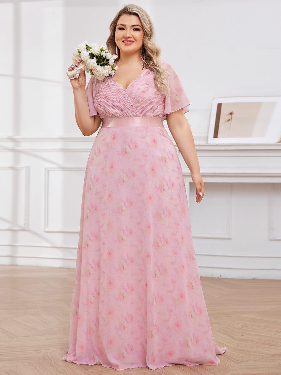 ever MONICA|Floral Chiffon High Waist Short Sleeves Bridesmaid Dress